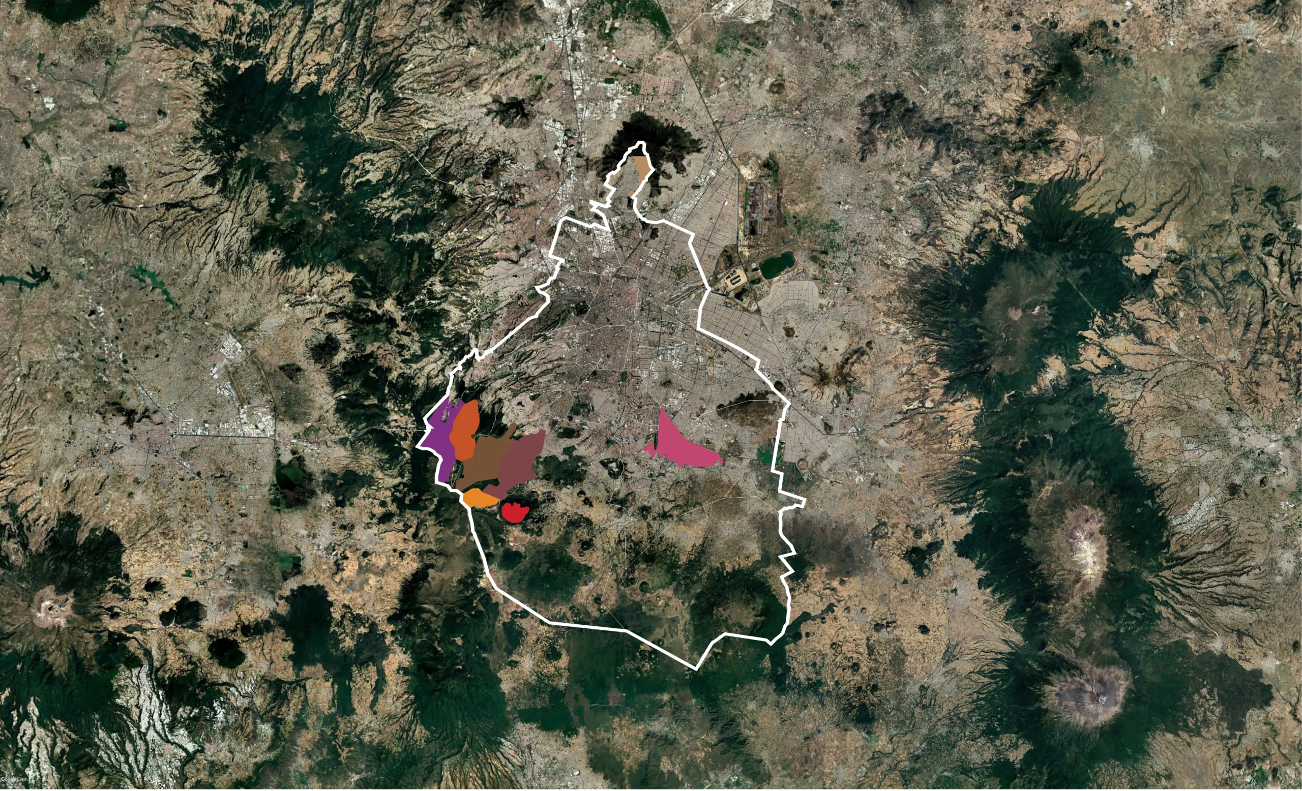 Mapa de la Ciudad de Mexico con los parques naturales señalados